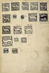 Pagina da un libro di campioni con lettere di prova, dalla Kelmscott Press
